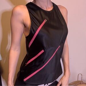 Silk Express Black Sleeveless Top with Pink Zipper Accents